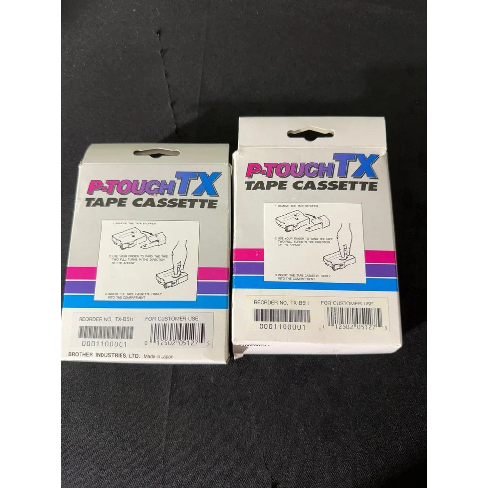 Brother P-Touch TX Tape 1in Black on Fluorescent Orange Red New TX-B511 2pk